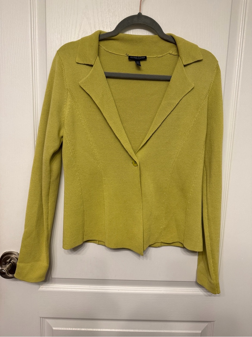 Eileen Fisher Chartreuse Single-Button Silk/Cotton Knit Blazer PP/PTP Petite 4